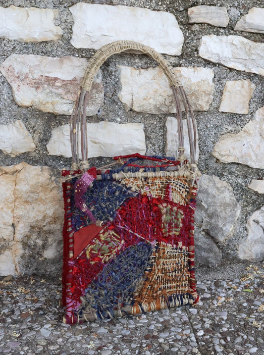 Woven Tote, Olive Wood Frame