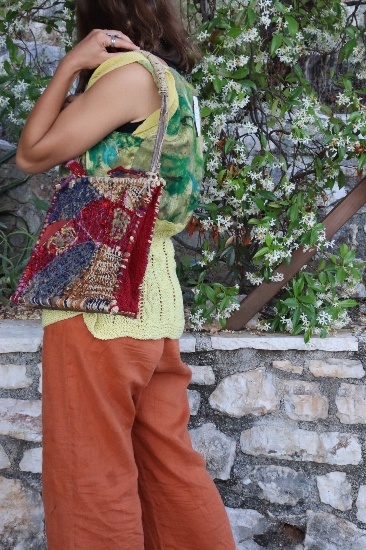 Woven Tote, Olive Wood Frame