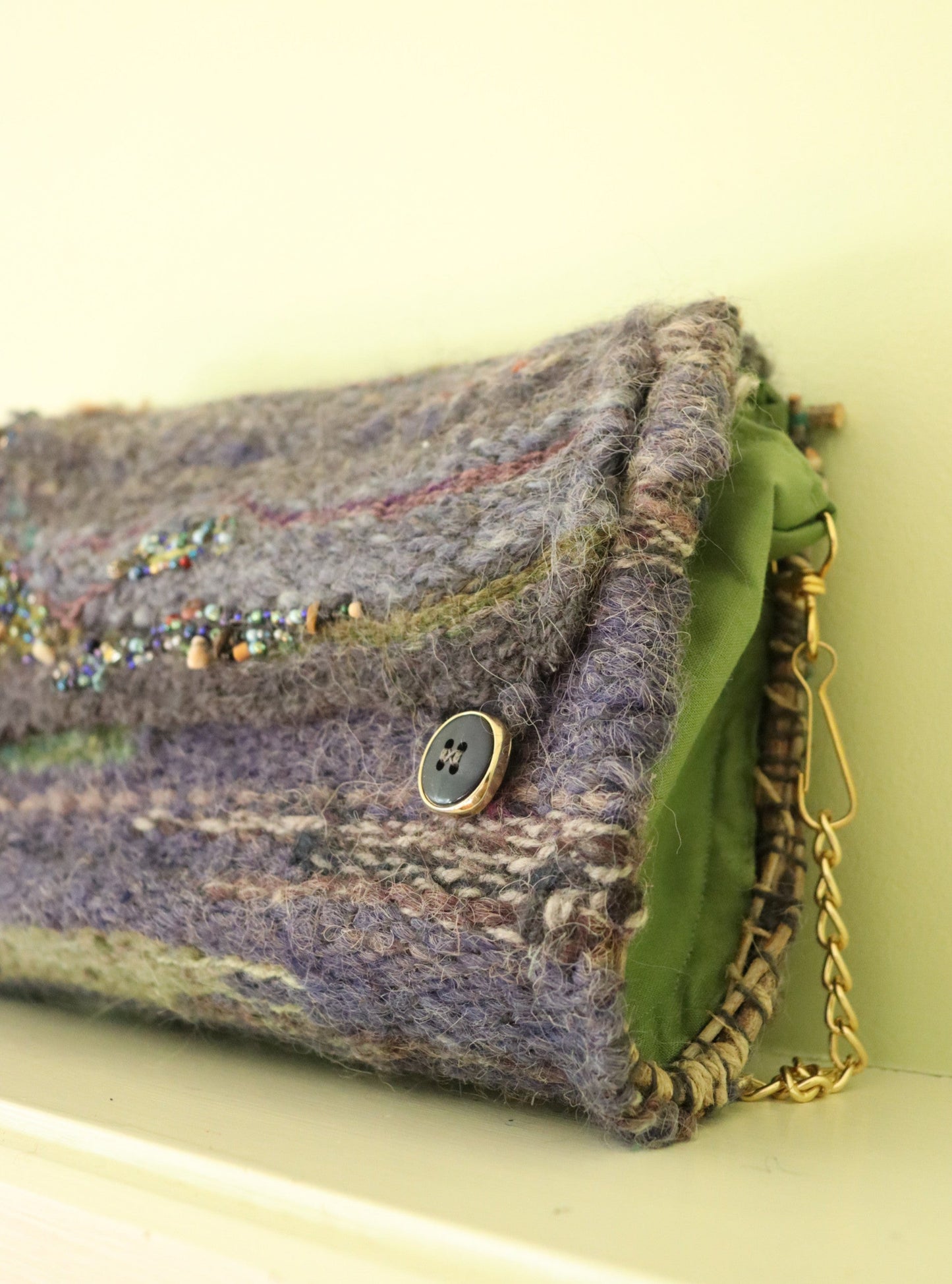 Woven Shoulder Bag, Olive Wood Frame